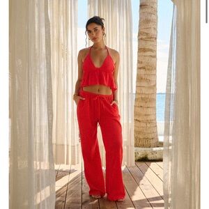 Blanco By Nature Red Linen Pants Set